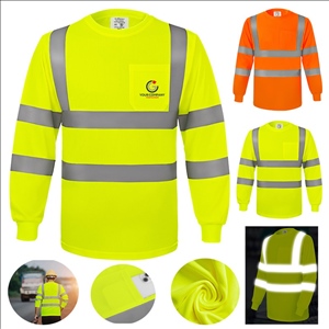 Safety Shirt Long Sleeve High Visibility Reflective Breathable T Shirt